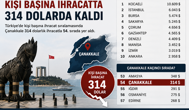 Çanakkale kişi başına ihracatta 314 dolarda kaldı