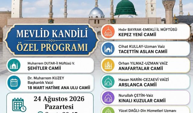 Çanakkale’de Mevlit Kandili içinhangi cami de program var?