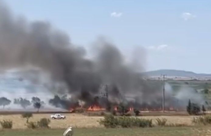 Biga'da tarım arazisinde yangın çıktı; Ekipler yangına müdahale etti!