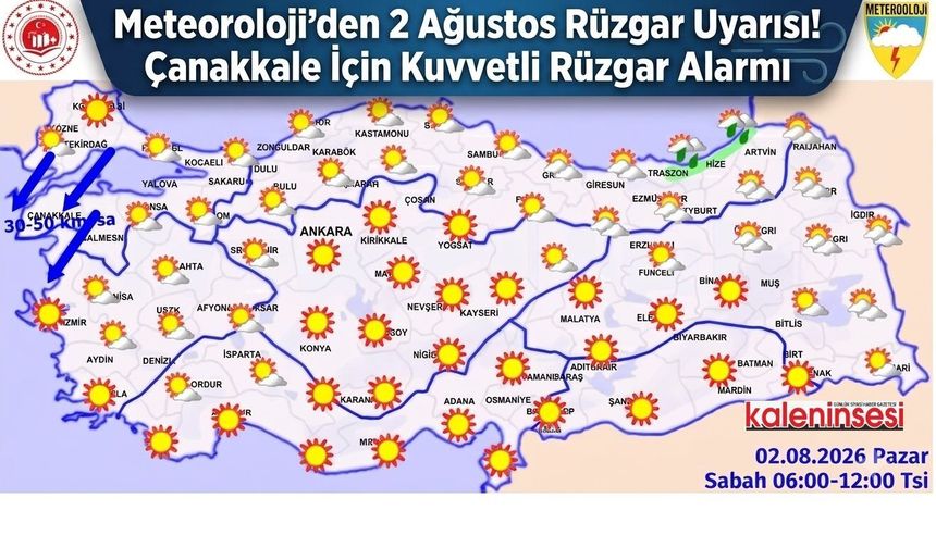 Meteoroloji'den 2 Ağustos Rüzgar Uyarısı! Çanakkale İçin Kuvvetli Rüzgar Alarmı