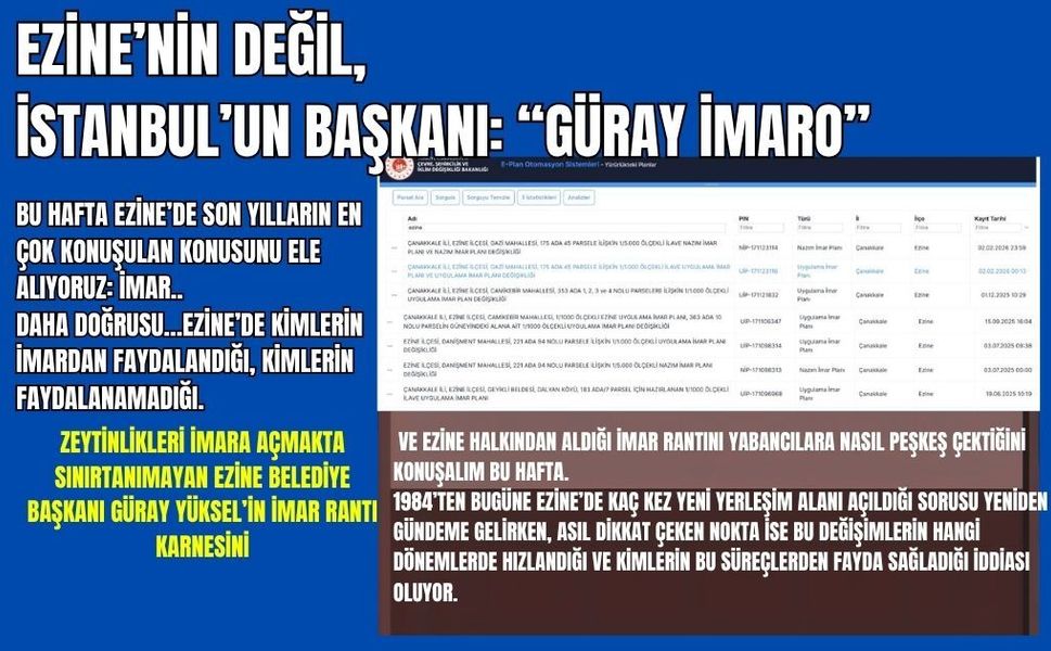 EZİNE’NİN DEĞİL, İSTANBUL’UN BAŞKANI: “GÜRAY İMARO”