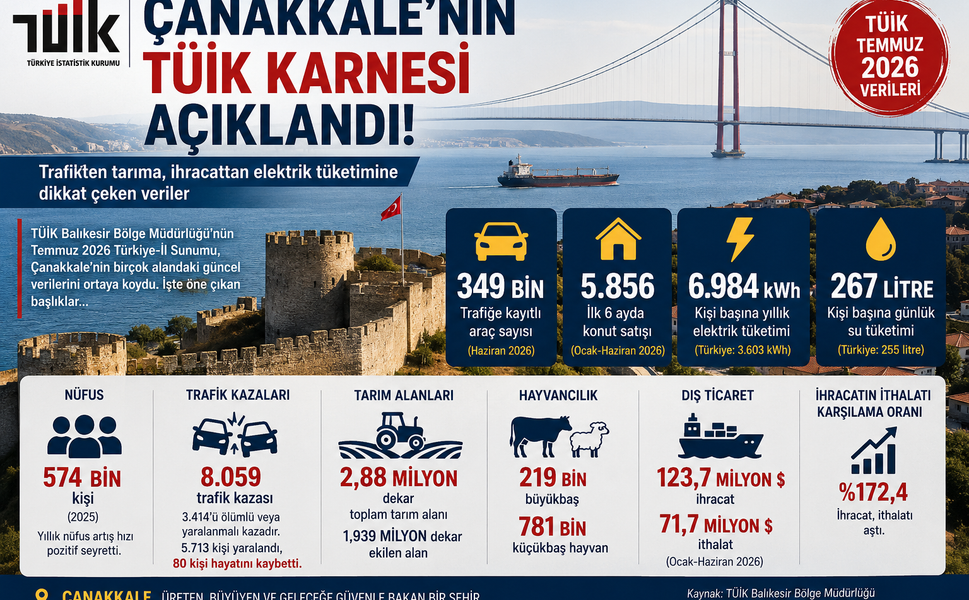 Çanakkale'nin TÜİK karnesi açıklandı! Çanakkale büyümeye devam e