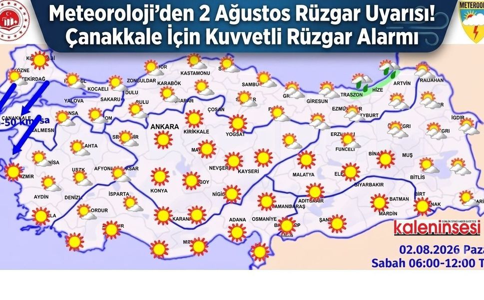 Meteoroloji'den 2 Ağustos Rüzgar Uyarısı! Çanakkale İçin Kuvvetli Rüzgar Alarmı