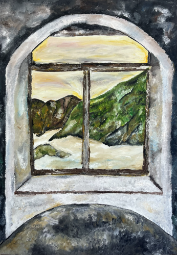 Sara Akkuş, Pencere Ardında Sessizlik, Tuval Üzerine Yağlı Boya, 70 X 100 Cm, 2025-1