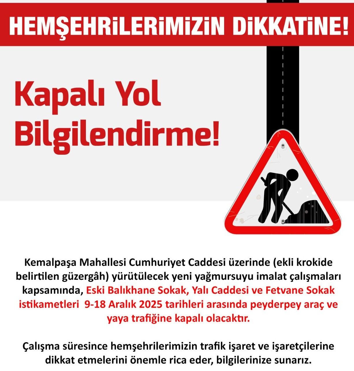 Çanakkale Beldiyesi Kapalı Yol Bilgilendirmesi-1