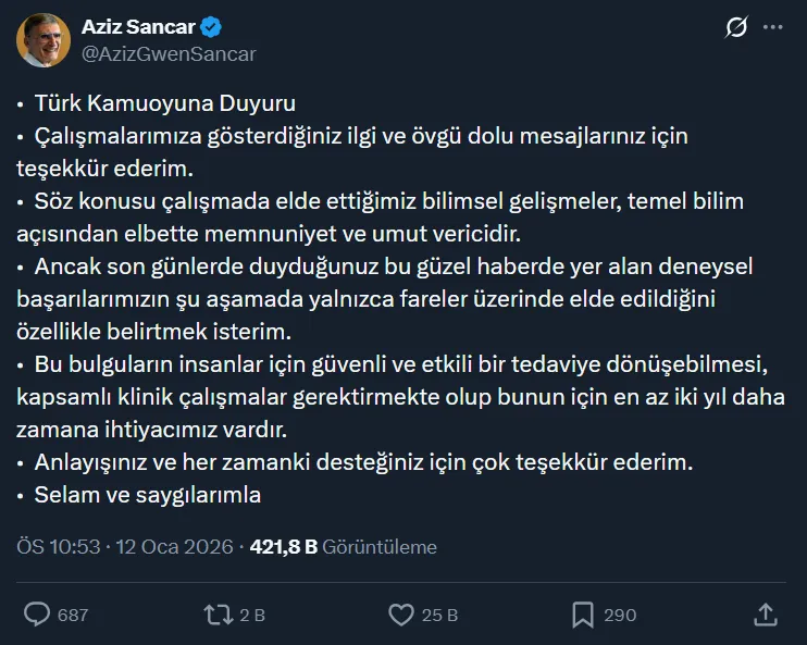 Aziz Sancar Açıklama